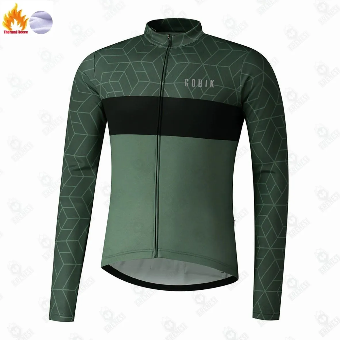 Cobik Vertex Printed Winter Men Long Sleeve Jersey Green Cashmere Top Jacket Bicycle Fleece Clothing Bike Road Ciclismo Hombre