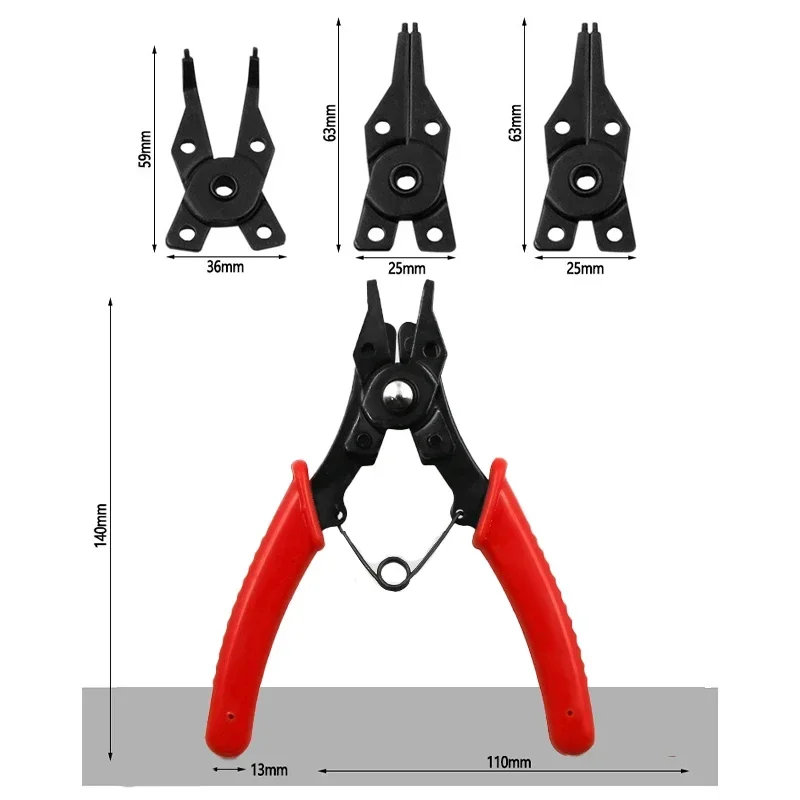 4-In-1 Circlip Pliers Set Multifunctional Snap Ring Crimp Removable Head Retaining Circlip Plier Hand Tool Asscssories Woodwork