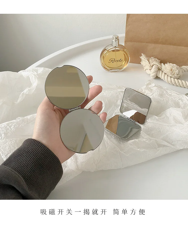 Espelho portátil dupla face ins inquebrável, espelho de maquiagem compacto portátil com capa flip para mulheres, viagens e uso no dormitório