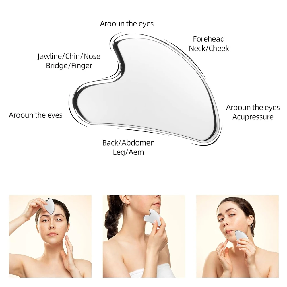 Gua Sha-masajeador Facial de acero inoxidable, herramienta de masaje de estiramiento Facial, antiarrugas, estiramiento de la piel, enfriamiento,