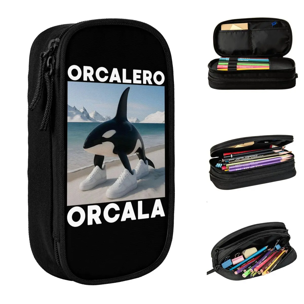 Creative Orcalero Orcala Italian Brainrot Meme Pencil Case Pencilcases Pen Box for Girls Boys Large Bag School Supplies Zipper