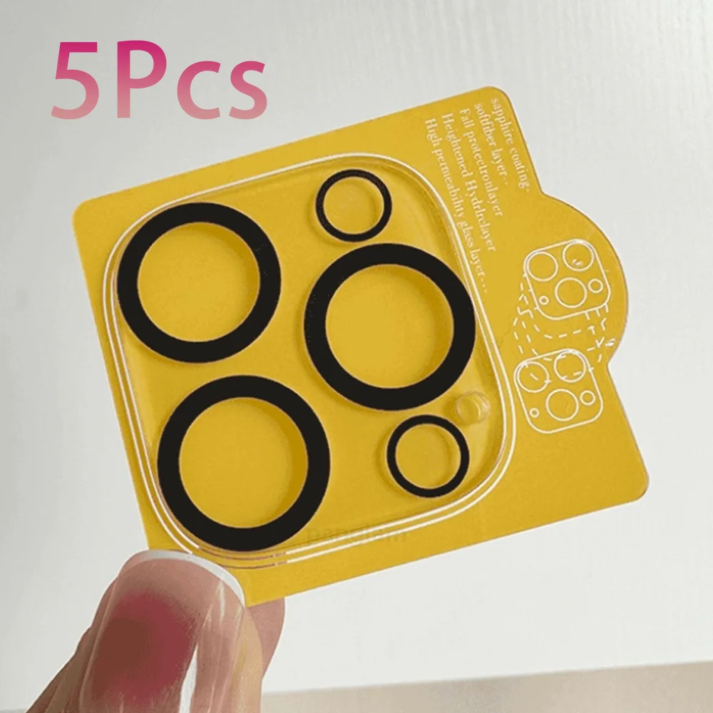 5 Stück Gehärtetes Glas für iPhone 17 16 15 14 13 Pro Max Plus Mini Kameralinsen-Schutz Schwarzer Kreisförmiger Schutzfilm für Objektiv
