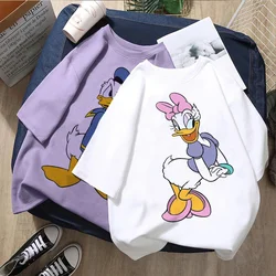 Disney-Camiseta con estampado de dibujos animados para mujer, jersey con cuello redondo, ropa de calle de manga corta, Pato Donald, Margarita y pato, novedad de verano