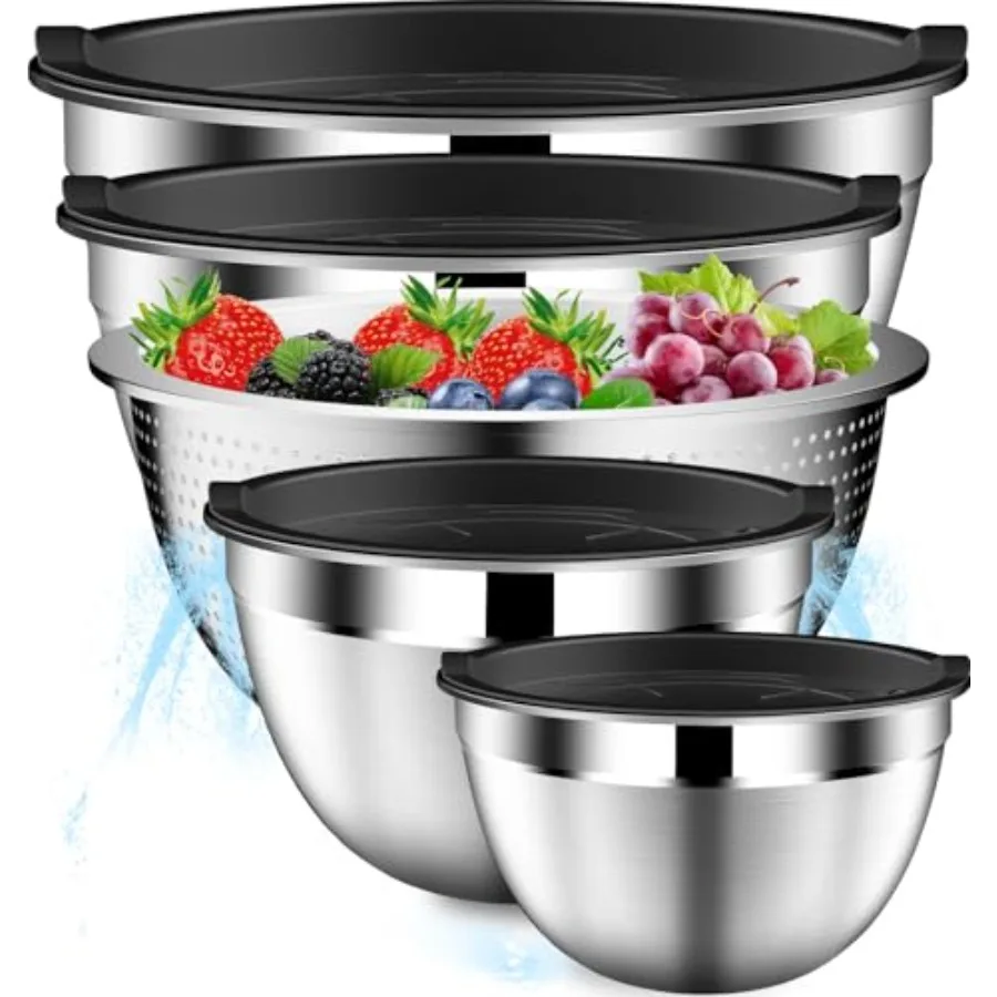 

Mixing Bowls with Lids Set, Stainl Steel Mixing Bowls with Colander, Strainer with Mixing Bowl Set, Serving Bowl Kitchen Gift,
