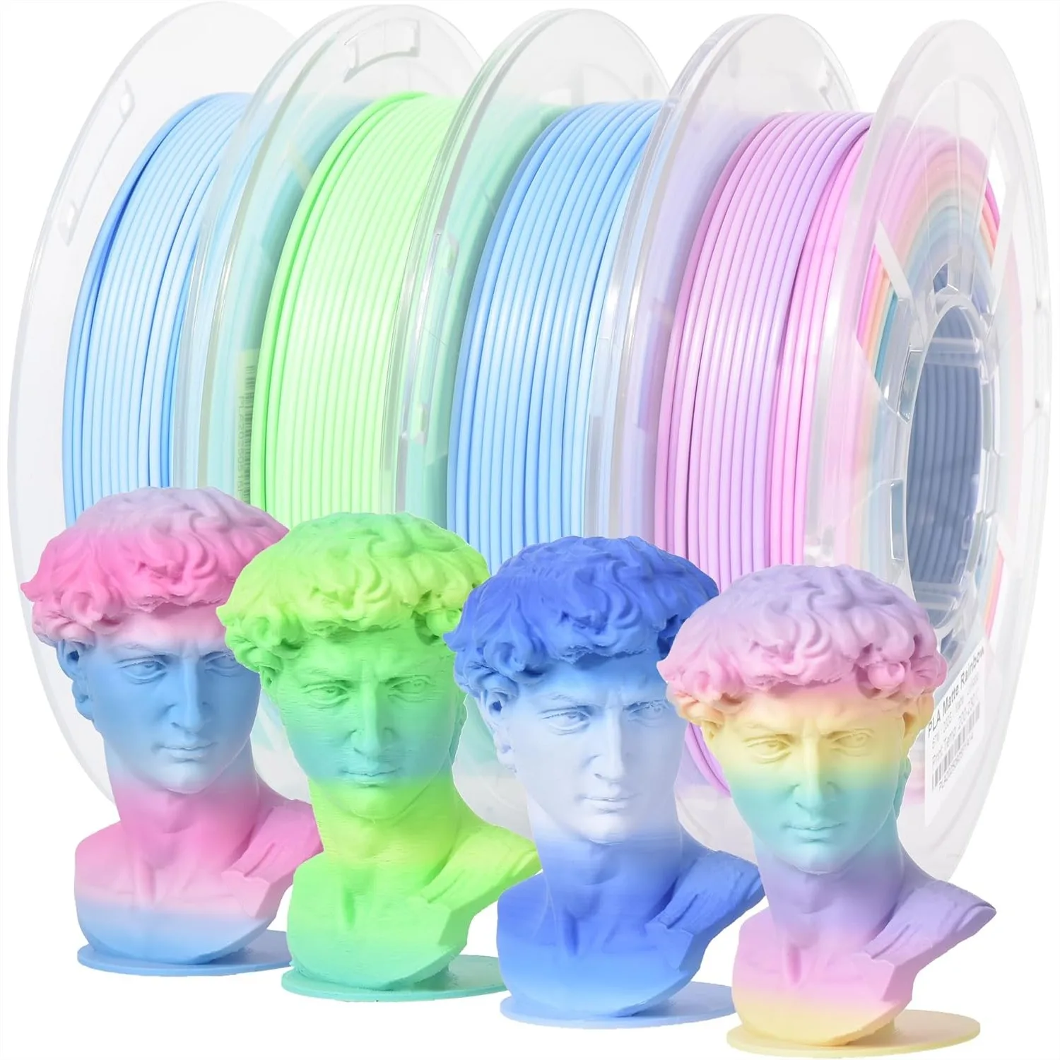 

Matte Rainbow PLA Filament 4-Pack, 1.75mm ±0.02mm 200g x 4 Spools Fast Color Change Multicolor 3D Printer Filament Bundle
