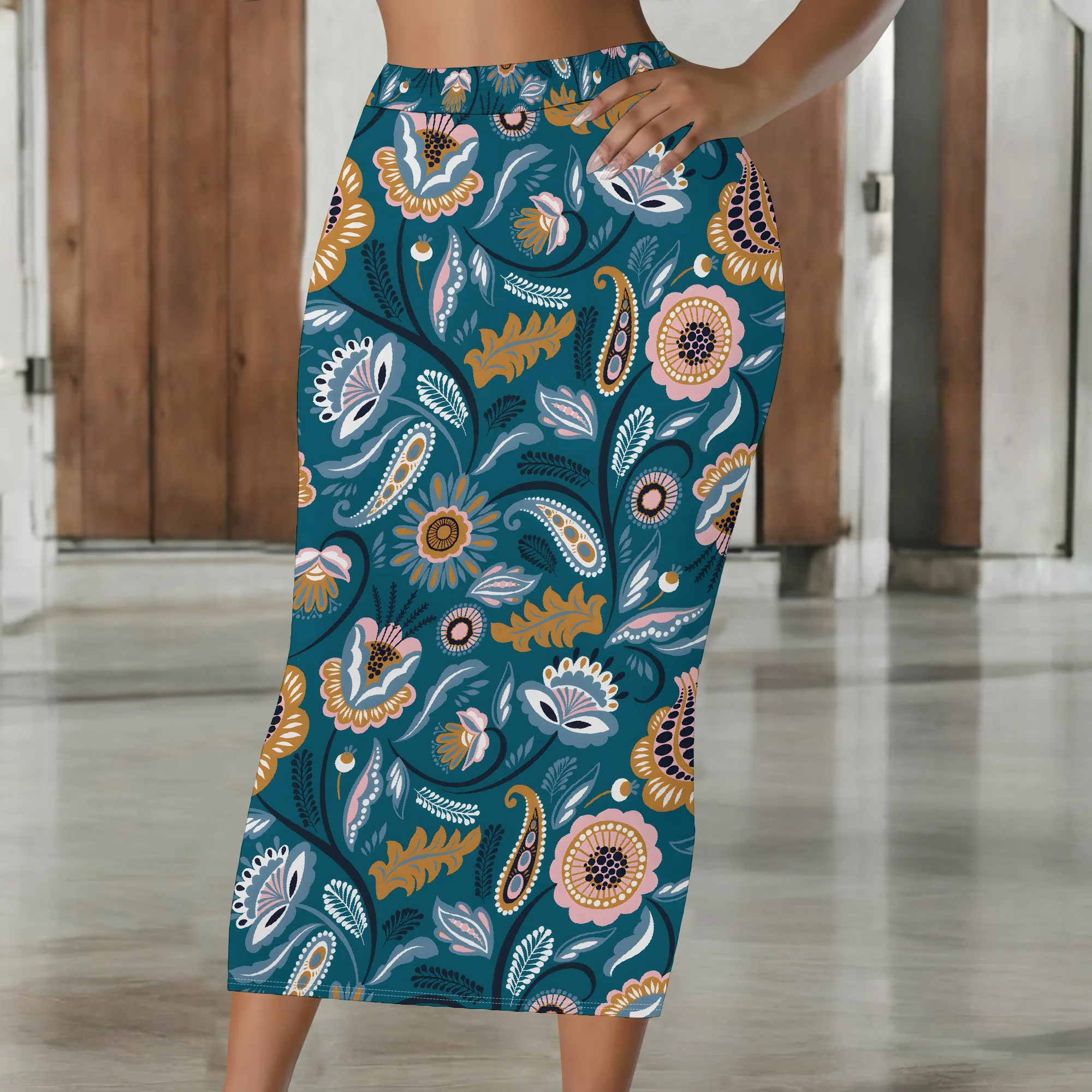 Floral Midi Skirt, Paisley Print Skirt, Boho A-Line Skirt, High Waist Pencil Skirt for Women, S-2XL