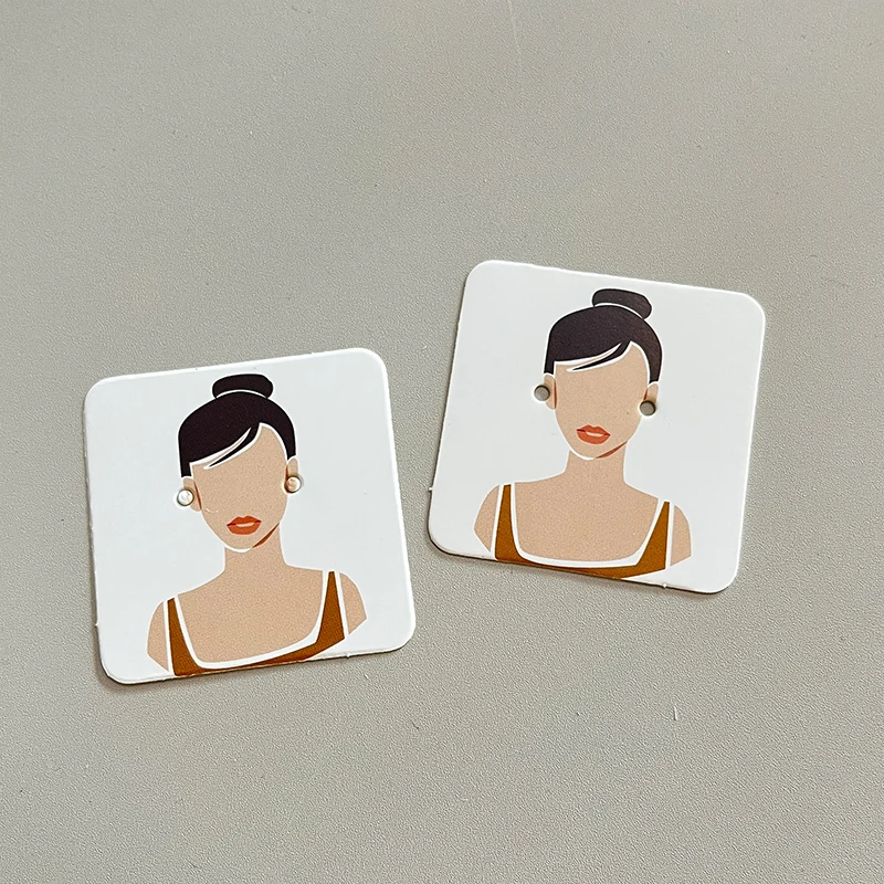 

100 шт. 4x4 см, новинка, без логотипа, ювелирные изделия, жемчужный порошок, бумага, дисплей, серьги-гвоздики, серьги-гвоздики, упаковка, этикетки, карты