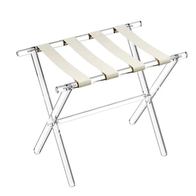 Foldable Suitcase Stand With Leather Straps Heavy Duty for Bedroom Hotel Living Room Storage Acrylic Luggage Display Rack