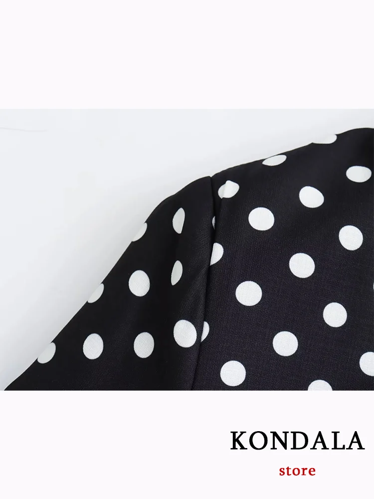 KONDALA Casual Women Suit Polka Dot V Neck Single Button Lace-up Blazer Straight Long Zipper Pants Fashion 2023 Autumn Sets