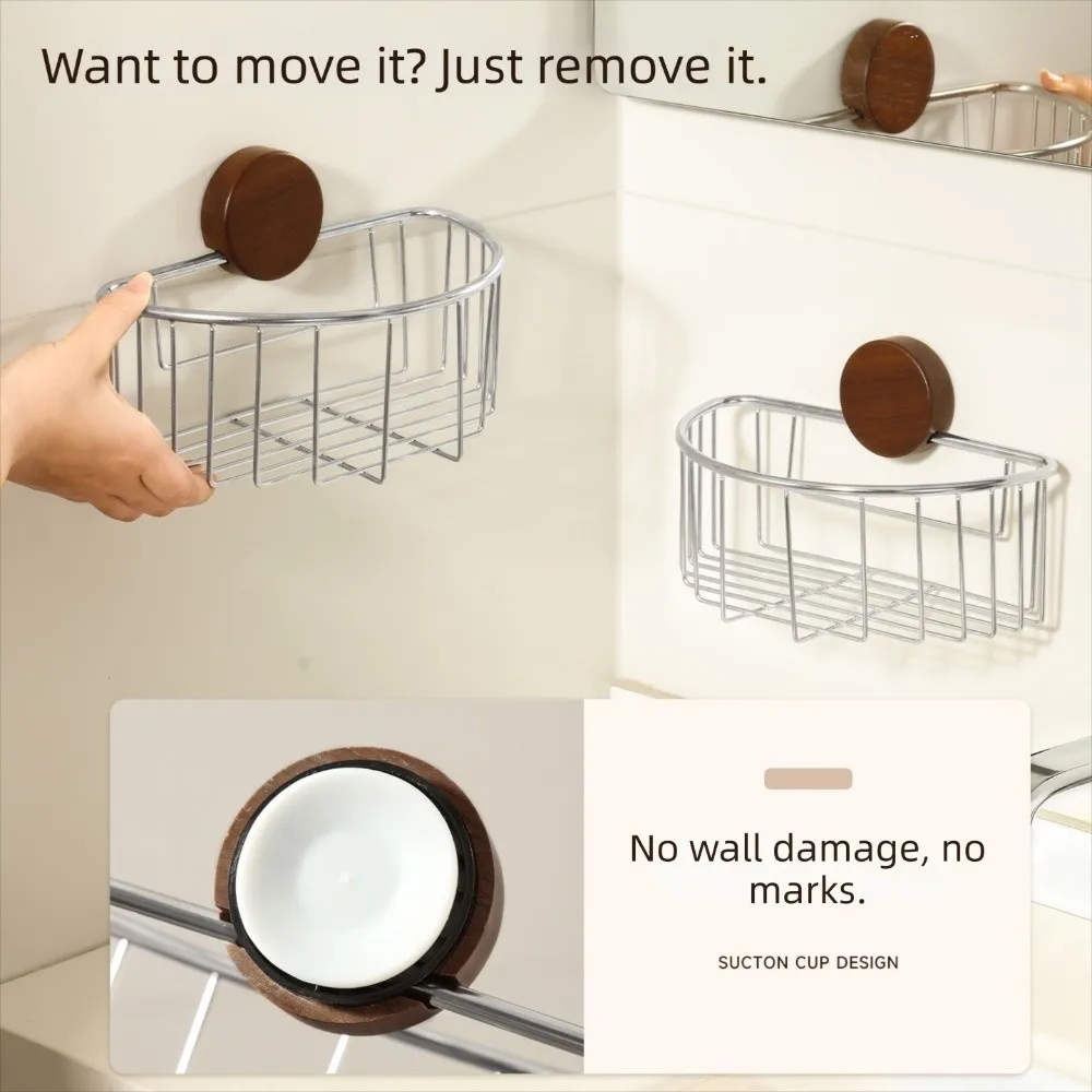 

Wall Mounted Suction Cup Storage Rack Hollow-out Punch Free Bathroom Organizer Shelf Detachable Stainless Steel Tissue Holder
