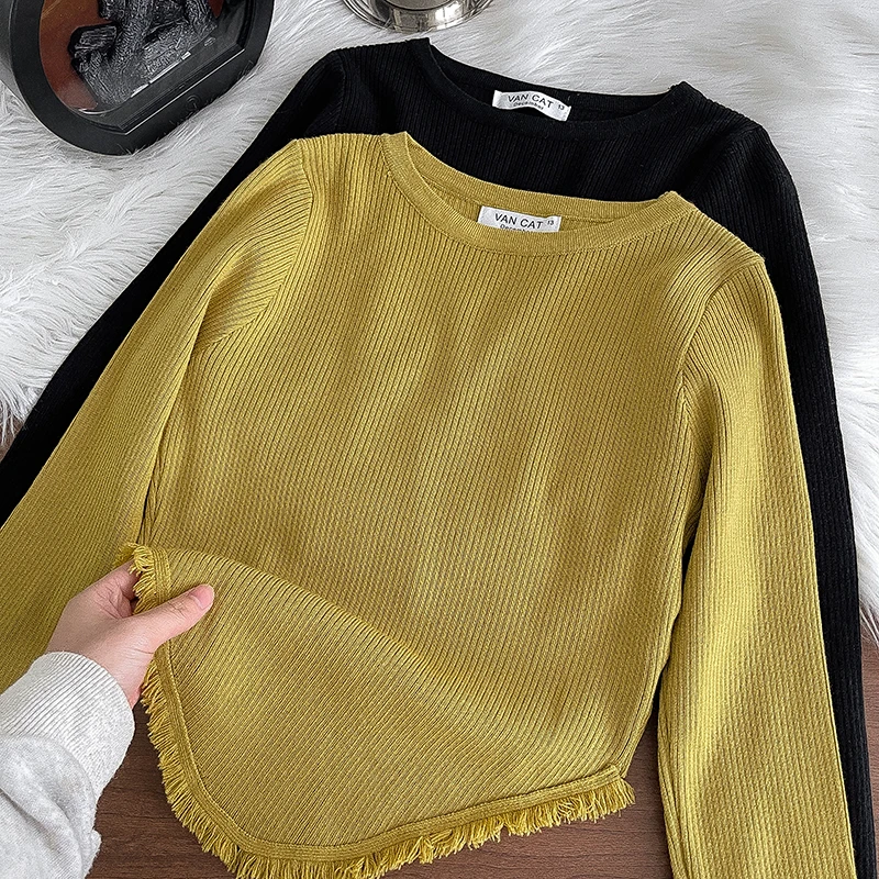 

Elegant Fashion Solid Tassel Sweater Winter New Women's Irregularity Slim Pullover Korean Temperament Knitwear Tops