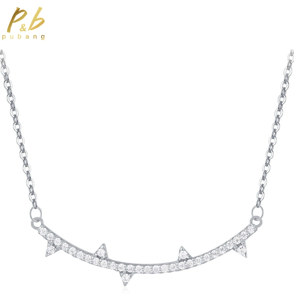 

PuBang Fine Jewelry 925 Sterling Silver High Carbon Diamond Simple Smile Pendant Necklace for Women Engagement Gift FreeShipping