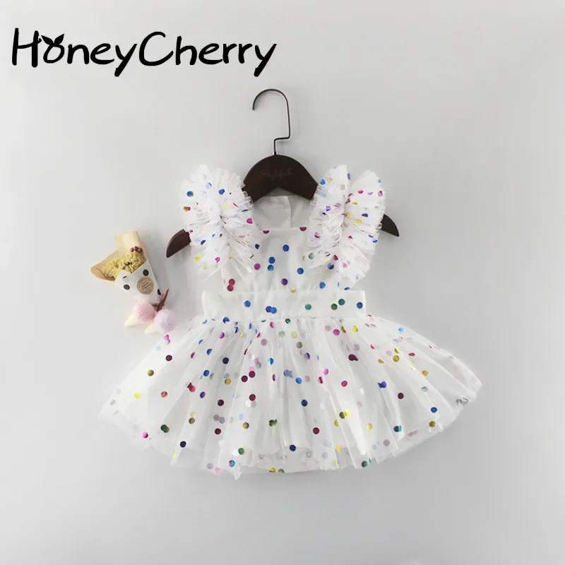 HoneyCherry Summer Children Pink Bodysuit Baby Girl Clothes Hot-stamped Screen Yarn Cotton Triangle Hairdress Baby Bodysuits