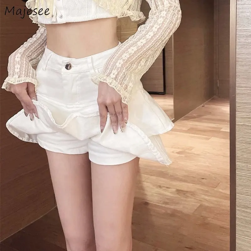 

Denim Skirts Women Ruffles Sweet Mini Temperament High Waist Sexy Summer Solid All-match Preppy Style Chic Casual Ulzzang Ins