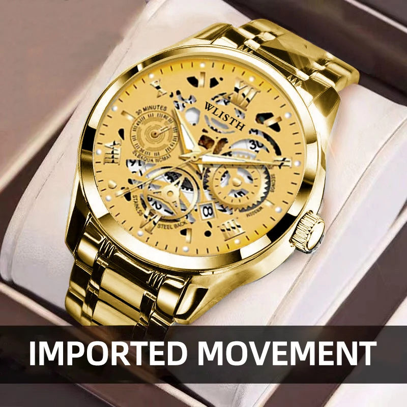 WLISTH Men's Watches Are Fashionable Waterproof Luminous Calendar Trendy Men's Watches Skeletonized Business Quartz Watches