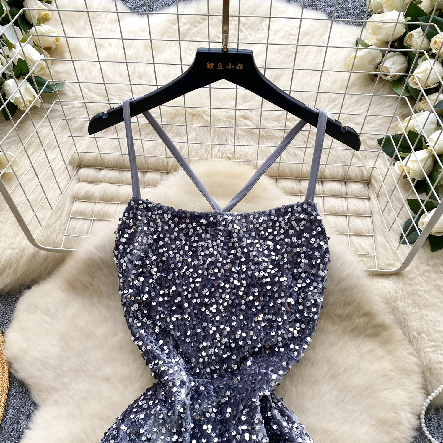 ヴィンテージ エレガントな透かし彫りベロアドレス シックなベスティド 女性ファッション レトロ パーティー セレモニードレス