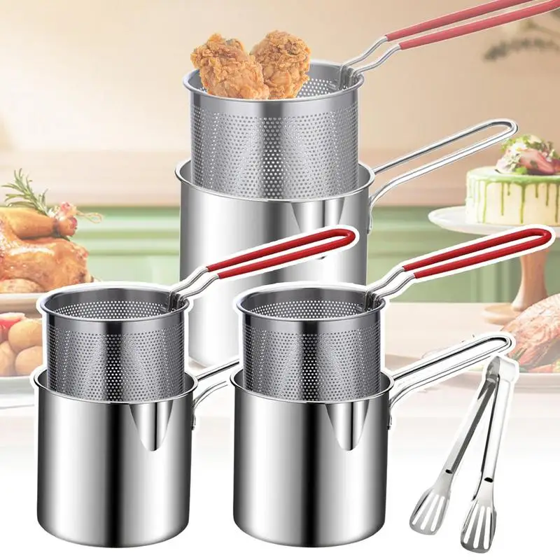 Stainless Steel Deep Fryer Pot Small Fryer Pan Olecranon Type Diversion Port Pot Deep Fry Pan For Camping Party Fries Home