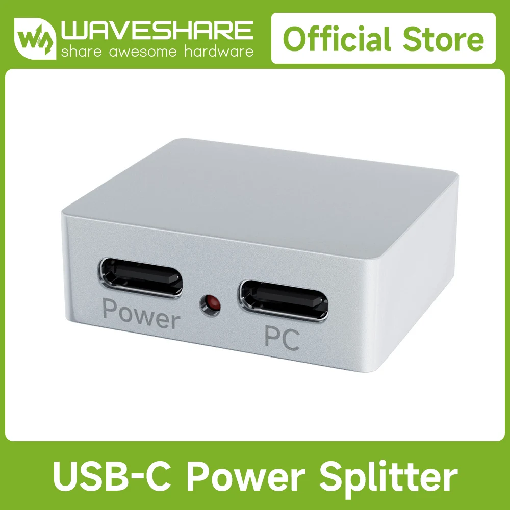 Waveshare Type-C Power And Signal Splitter, Supports 5V DC Independent Power Supply, 3×Type-C Female Ports, CNC Aluminum Alloy