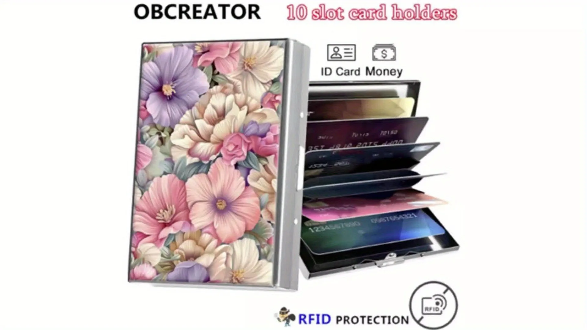 OBCREATOR Blumenmuster Metall-Sicherheitskartenhalter mit RFID-Schutz, Elegantes Feminines Design und Modisches Accessoire – Detail 11
