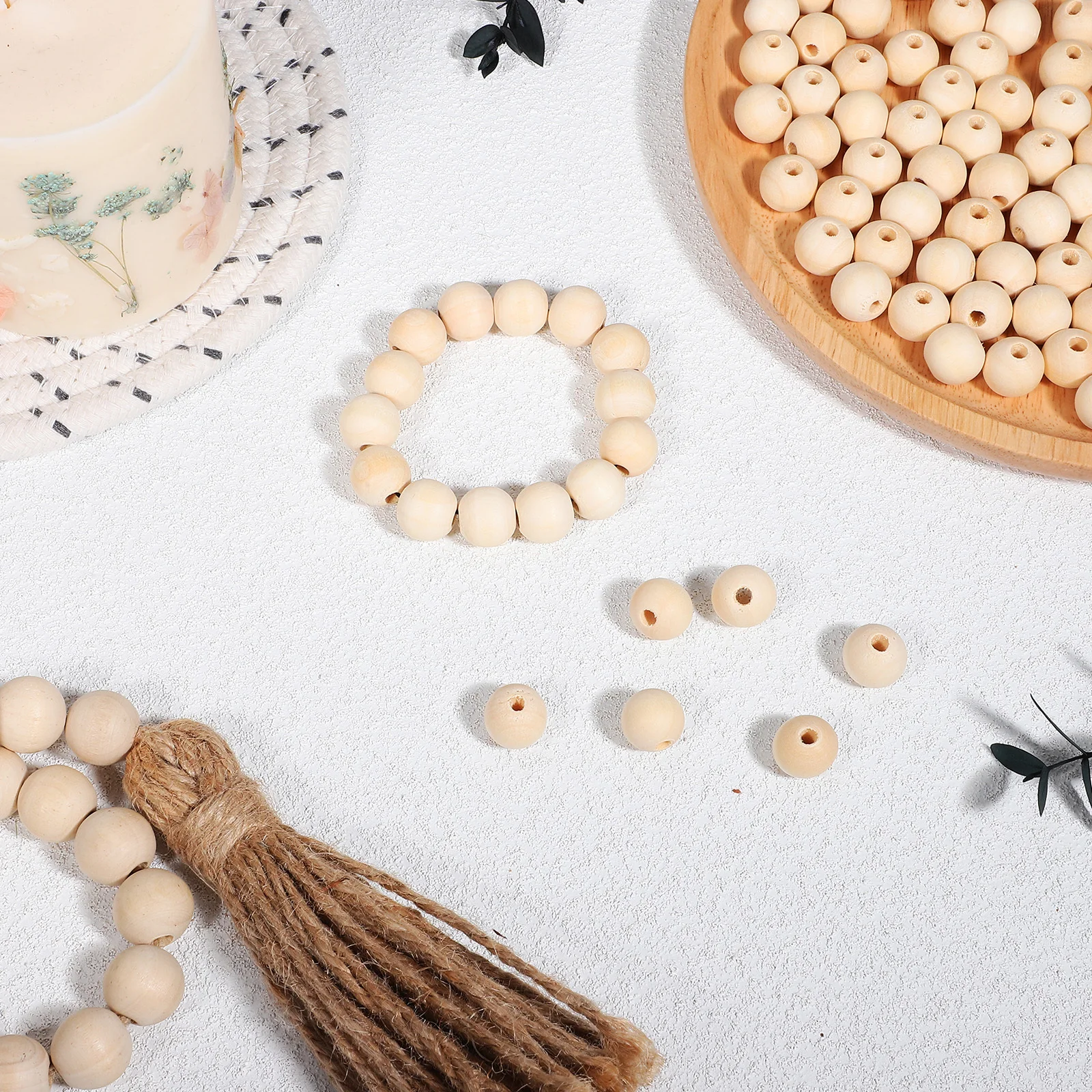 100pcs Natural Wooden Beads Smooth Round Craft Diy Threading Macrame Large For Jewelry Decor Creative Projects