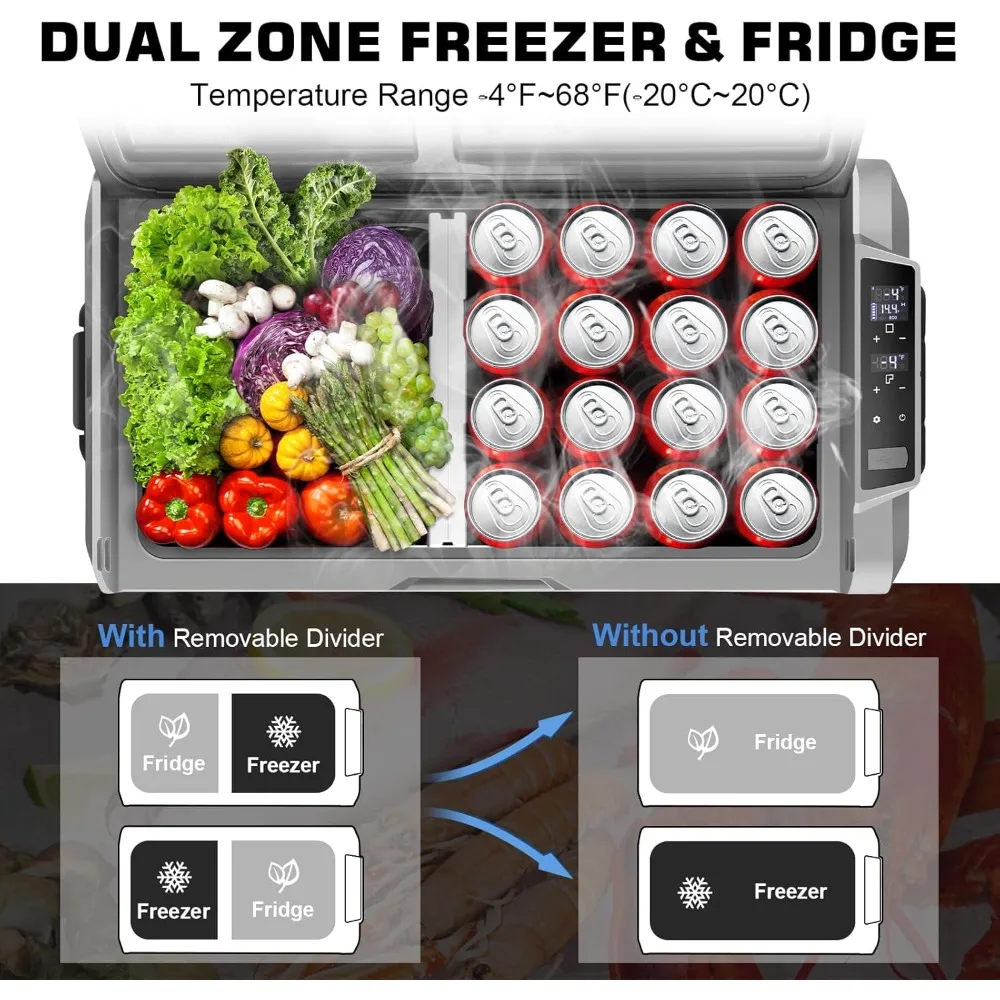 12 Volt Refrigerator, 53Quart (50L) Dual Zone , Car Fridge -4℉-68℉ 12/24V DC 100-240V AC, Portable Car Refrigerator,Travel