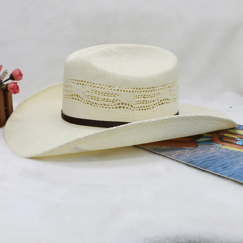 Chapeau de paille de Cowboy pour hommes, version rigide, chapeau de Jazz, bord roulé, pare-soleil d\'été, nouveau, 2024