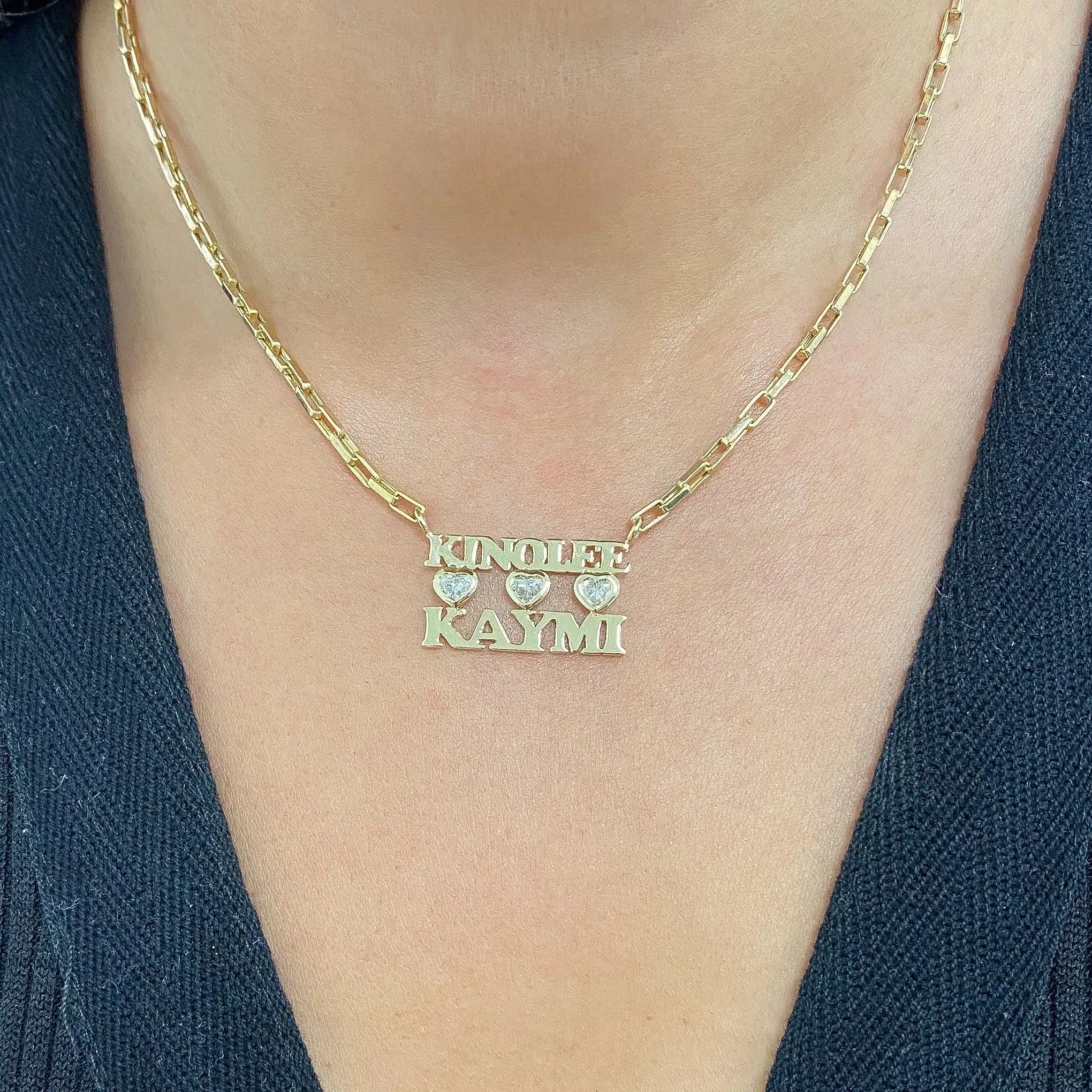Custom Stacked Double Name Pendant Necklace with A Gorgeous Frame and Heartshaped Birthstone A Gift for Her