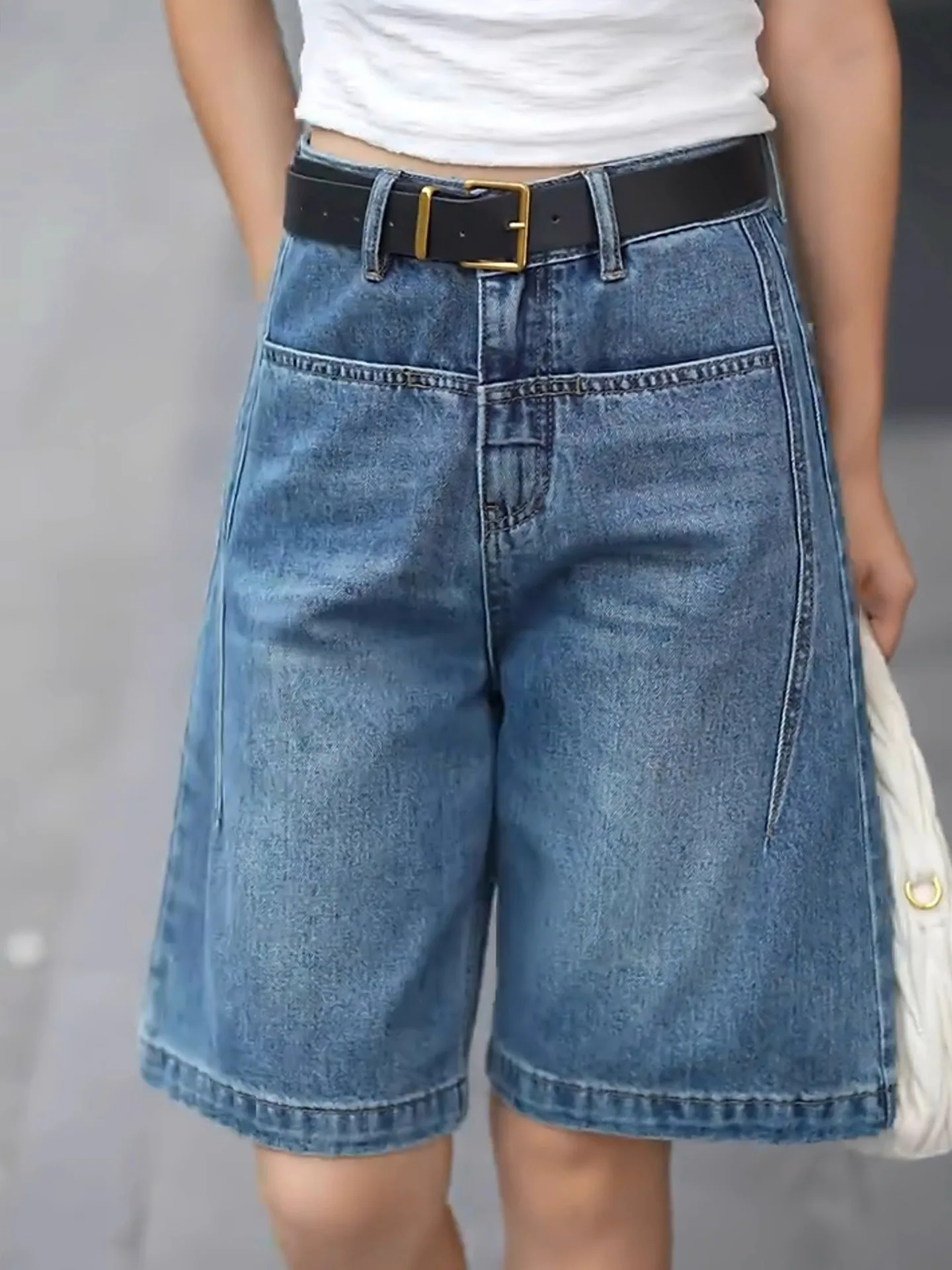 

Summer 2026 High Waist Five-Point Casual Denim Shorts Personality Wide Leg Pants Cool Feeling Jeans Blue for Young Women