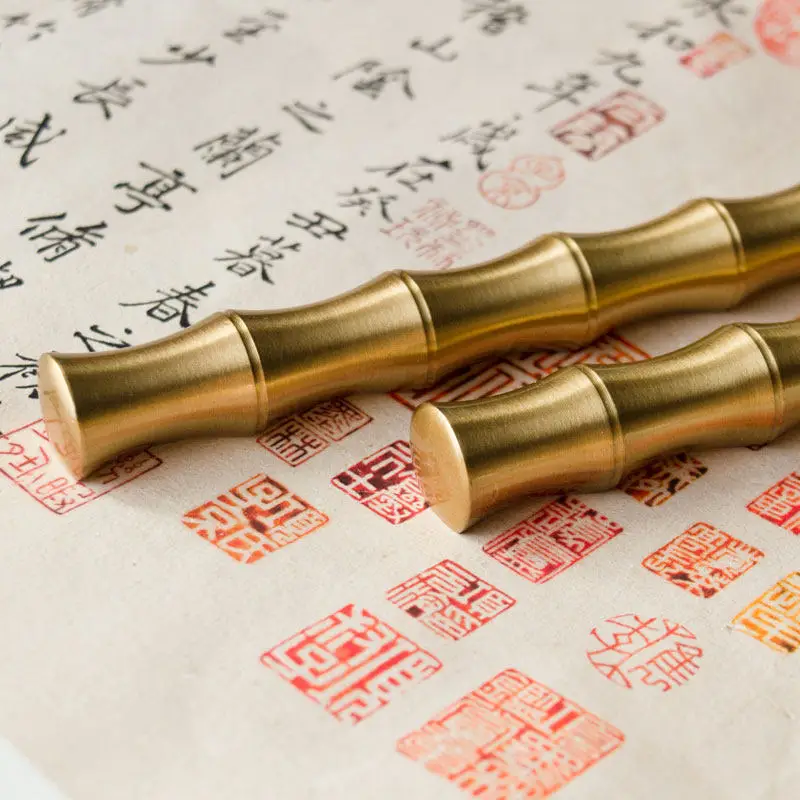 Chinese Calligraphy Paperweight Brass Multi Functional Bamboo Joint Paperweight Stationery Supplies Art Desktop Ornament Gift