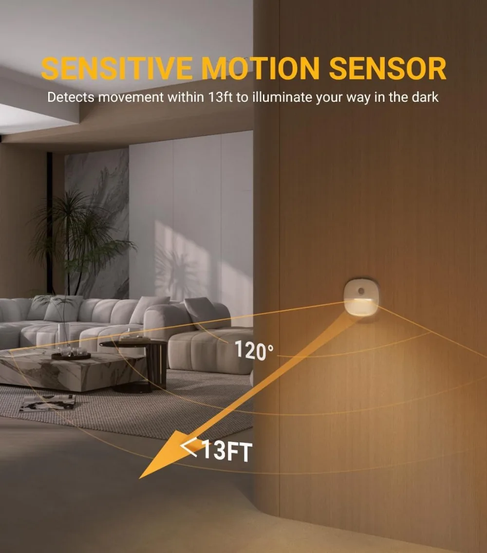 Motion Sensor Night Light, USB Rechargeable, Dimmable LED, Stick-on for Closet, Bedroom, Kitchen, 3-Pack