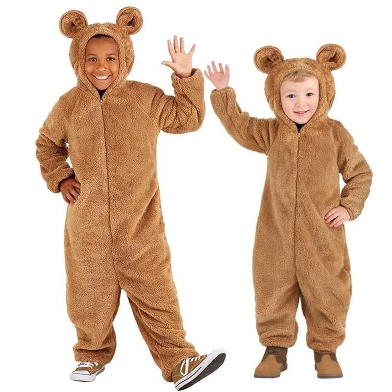 

Baby Boys Teddy Dog Onesie Pajamas Fleece Brown Halloween Costume Animal Pyjama Child Kids Pajamas One-Piece Pijamas Cosplay