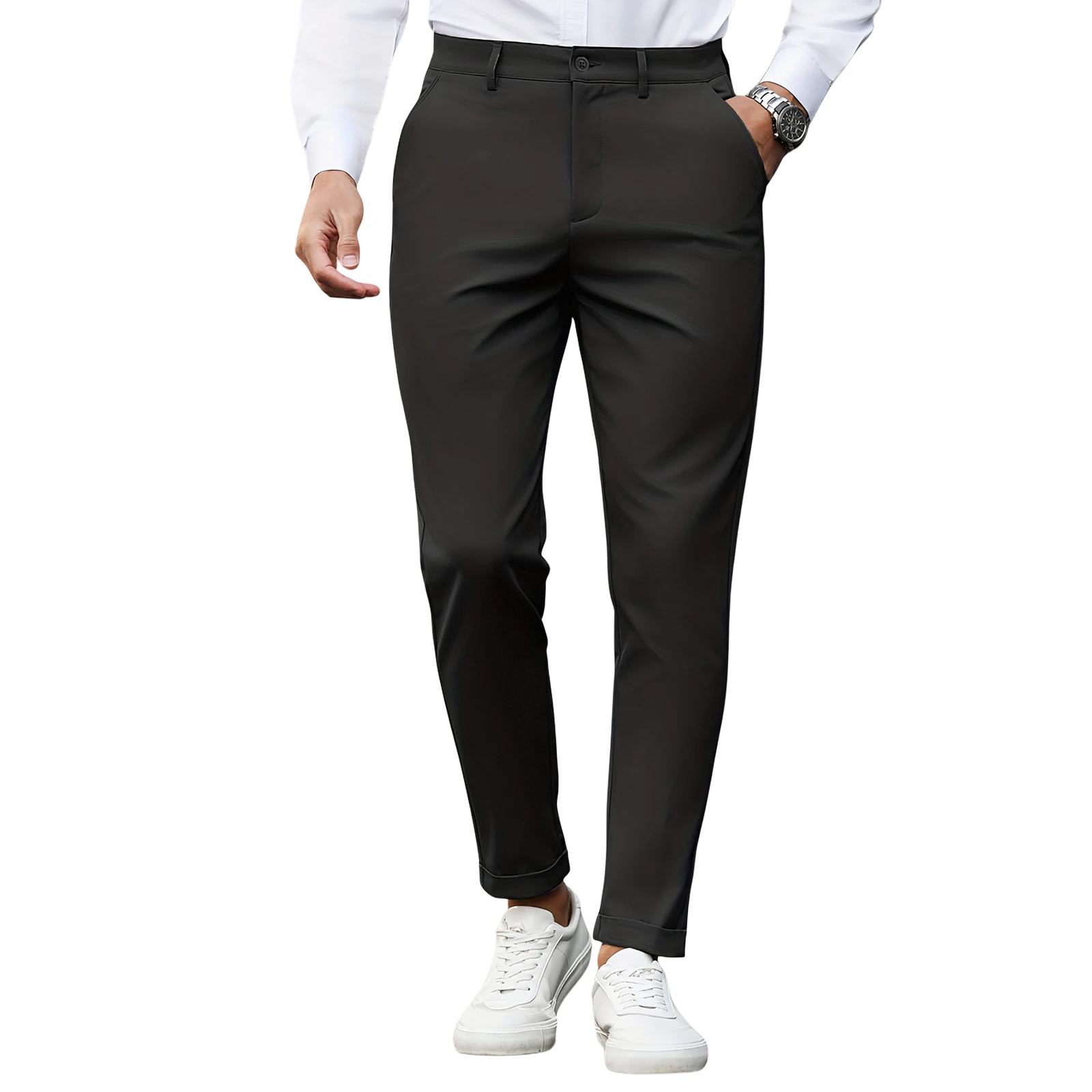 Men's Mid Waist Slim Straight Suit Pants Business Casual Trousers Formal Office Daily Wear Classic Full Length Design
