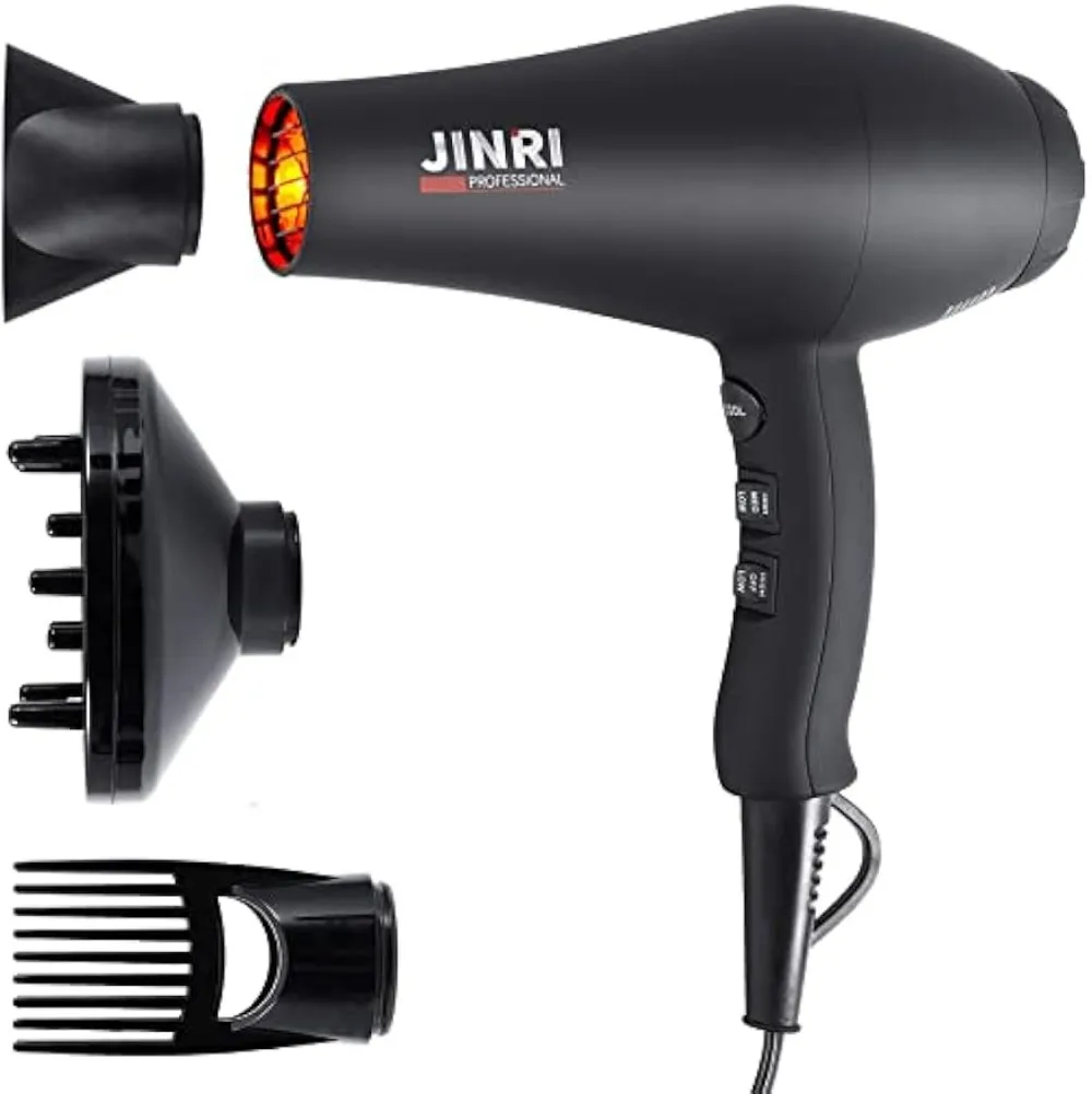 

Infrared Hair Dryer Professional Salon Negative Ion Hair Dryer Fast Drying with Diffuser Concentrator and Comb Black