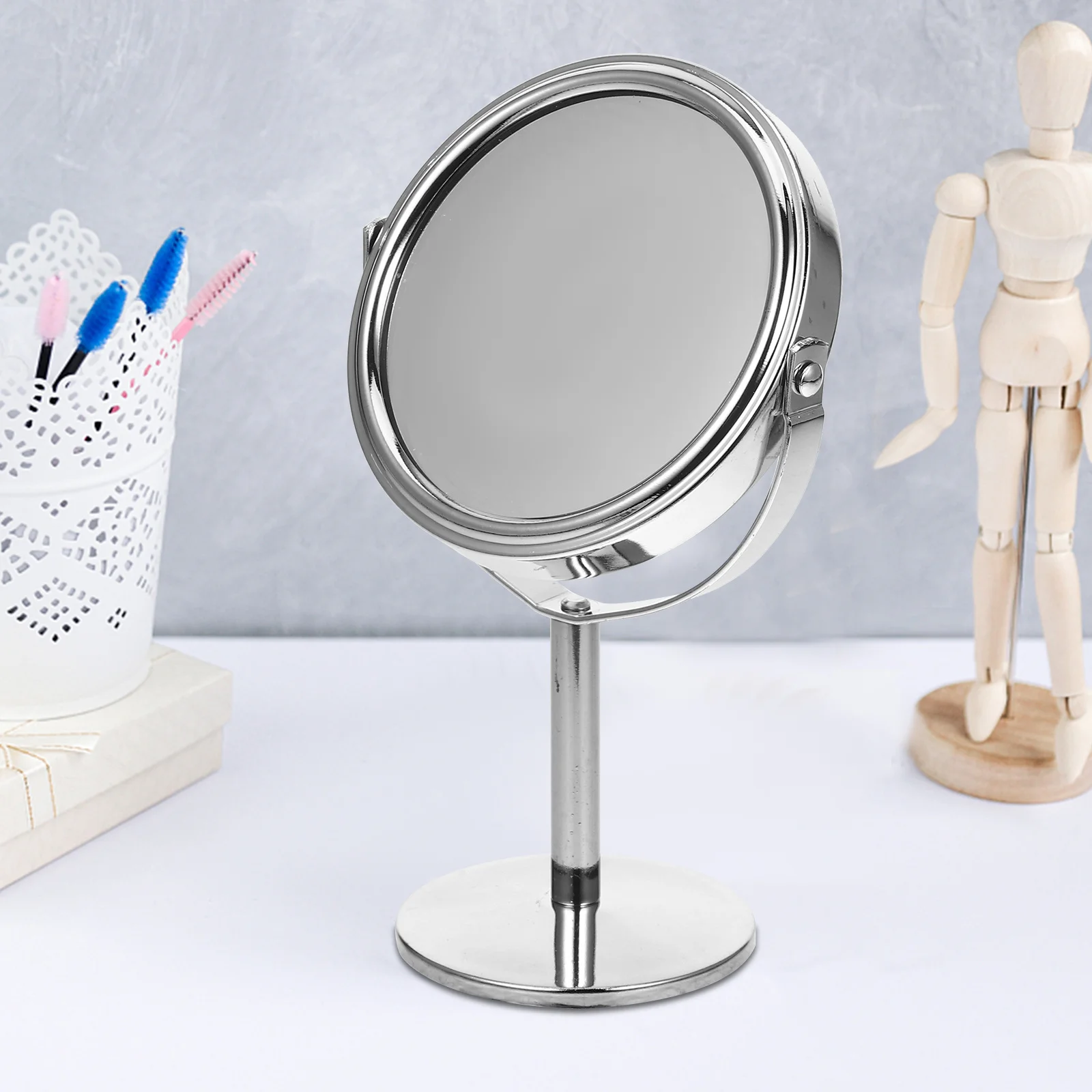 

Double-Sided Rotating Vanity Mirror 360 Degree Round Makeup Mirror with Magnifying Side for Tabletop Use
