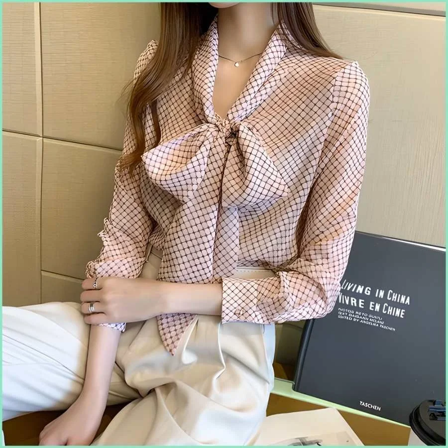 

Women's irt Blouses Best Bow Ribbon Autumn Clothes Loose Fit Long Sve Cotton Blend Stripe Pattern Casual Office Wear