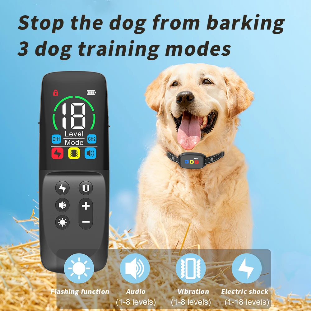 Rechargeable Dog Training Collars Anti Bark Dog Collar Waterproof With Remote Control Shock Vibration Sound Electric Collar