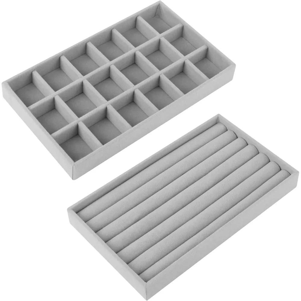 Stackable Velvet Jewellery Storage Tray, Removable Drawer Organiser for Earrings Rings Bracelets (2 Types)