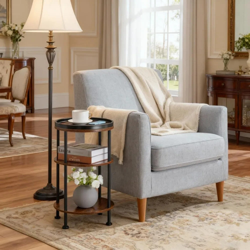 طاولة جانبية مستديرة صغيرة للمساحات الصغيرة، طاولة جانبية رفيعة مكونة من 3 طبقات، طاولة زاوية أريكة حديثة لغرفة المعيشة #5