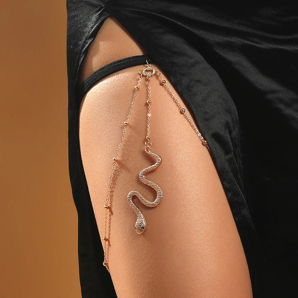 Bohemian Boho Silver Gold Color Metal Tassel Body Jewelry Thigh Chain Party Sexy Snake Pendant Leg Chain for Women Gift