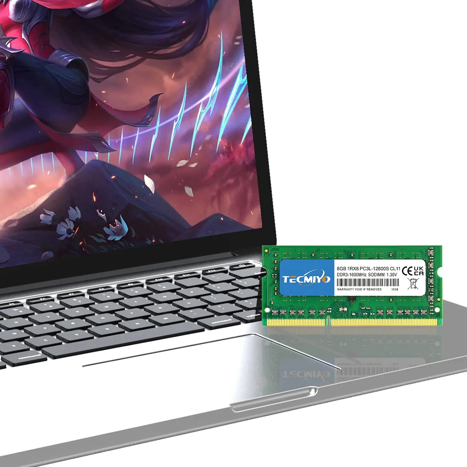 TECMIYO 1RX8 8 ГБ DDR3L 1600 МГц SODIMM Оперативная память для ноутбука 1RX8 DDR3 8 ГБ 1600 МГц SODIMM 1,35 В PC3L-12800S Non-ECC - Зеленый