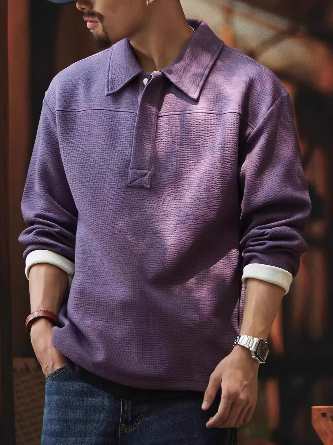 

Мужская толстовка свободного кроя с длинным рукавом, осенне-зимняя, винтажная, в американском стиле, с текстурой, с воротником-стойкой