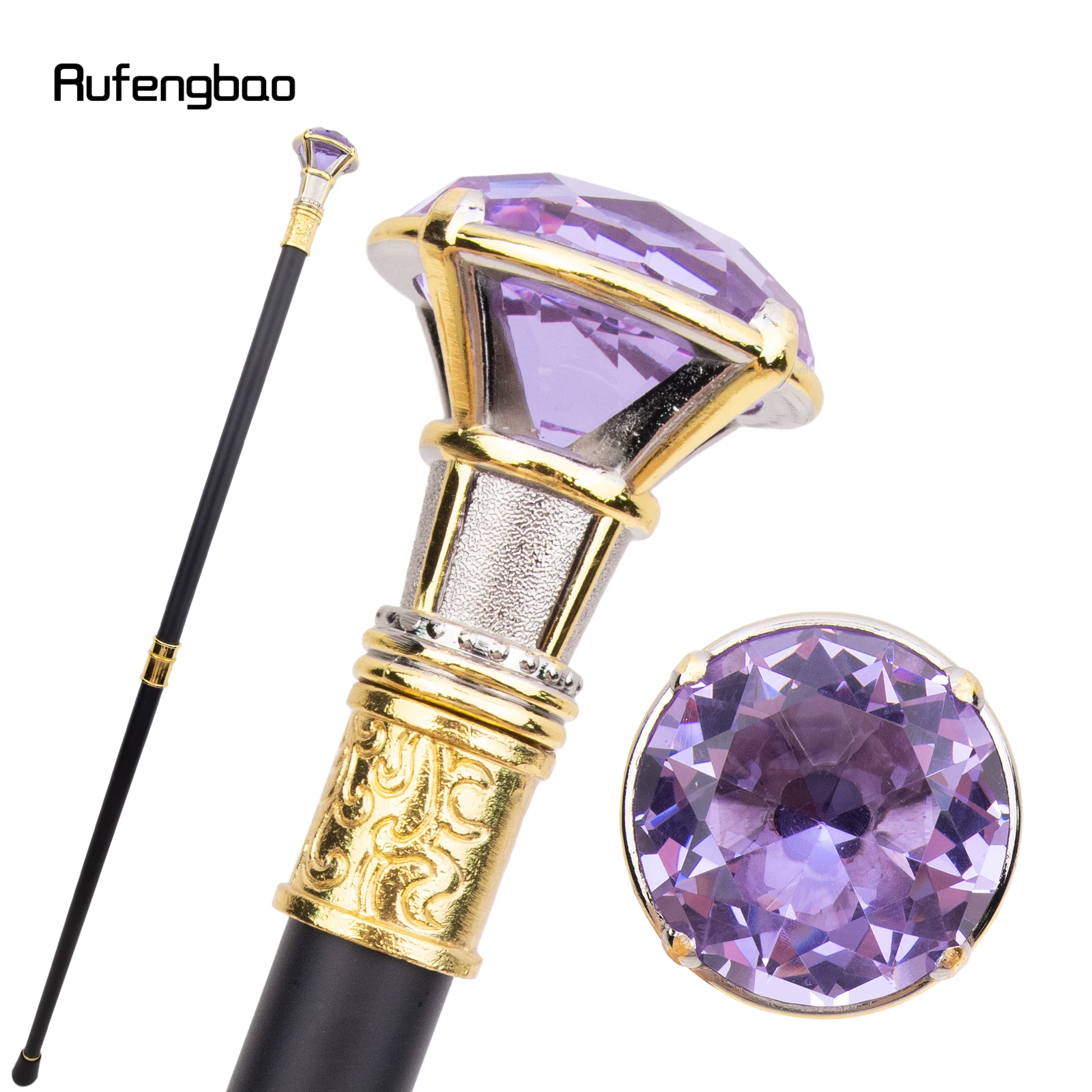 Bastone da passeggio bianco dorato tipo diamante viola chiaro Bastone decorativo alla moda Gentleman Elegante pomello per canna cosplay Crosier 90 cm