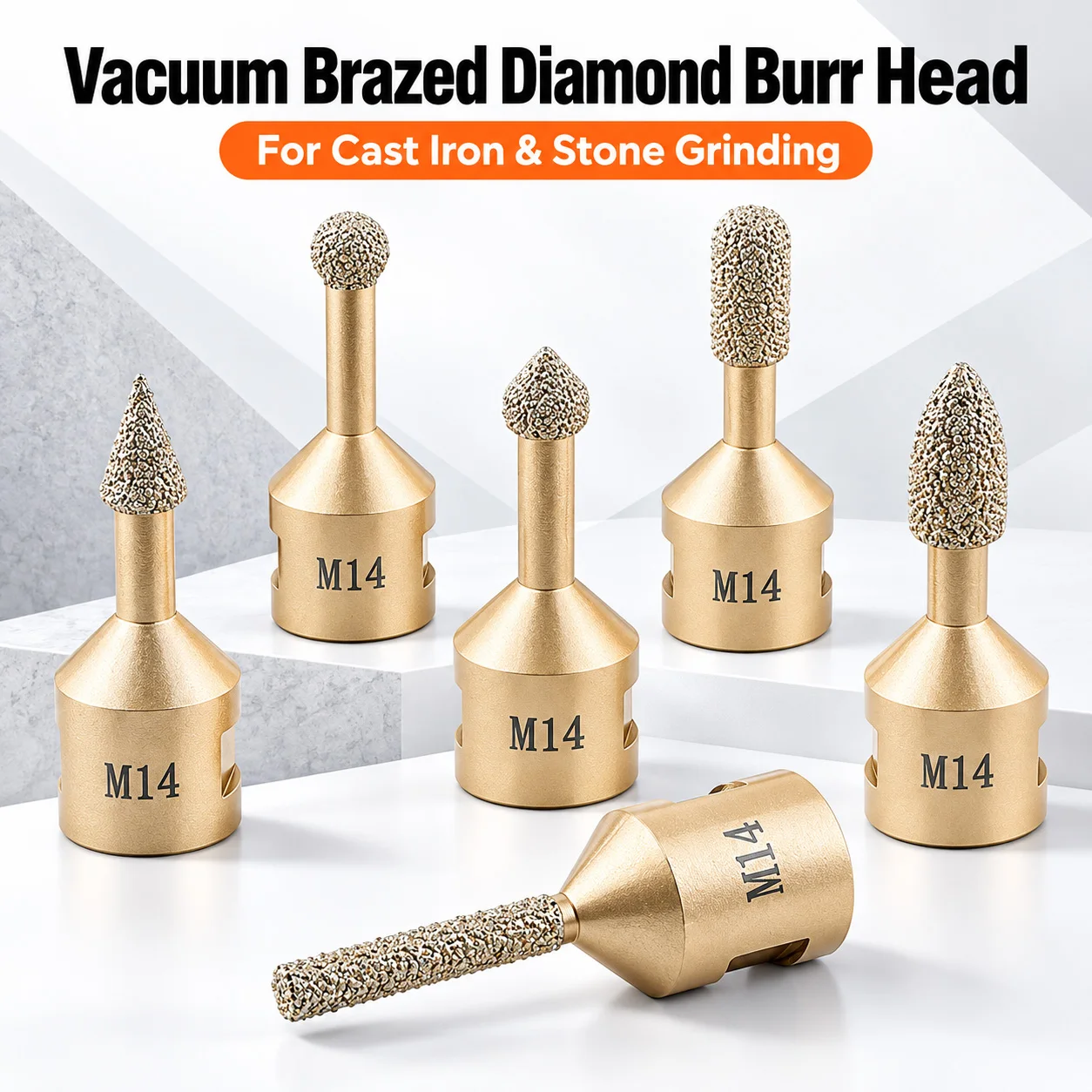 Diamond Grinding Head M14 Thread Rotary File For Cast Iron Stainless Steel Ceramics Tile Stone Grinding Polishing Engraving Tool