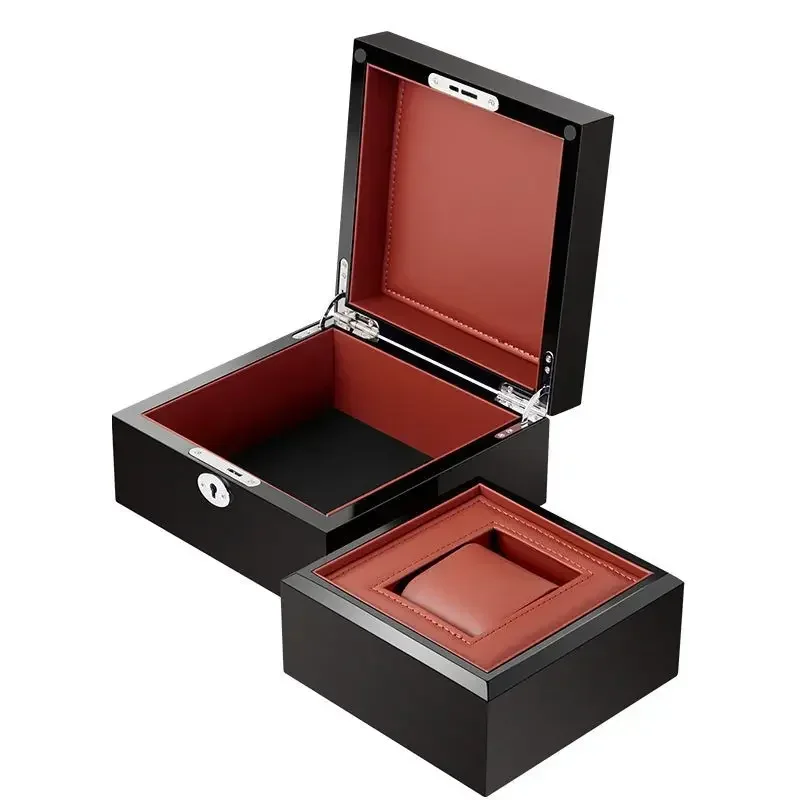 Free Customized Logo Out Inside Flip Luxurious Watch Box Display Case Luxury Gift High Grade Wood Baking Varnish Box Shadowboxes