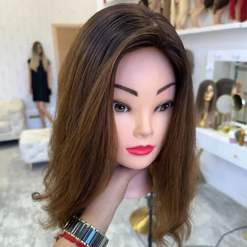 Woman Wigs Ombre Caramel Brown Synthetic HD Lace Front Wig Natural Preplucked Hairline 12 Inch Short Wave Bob High Quality Wig