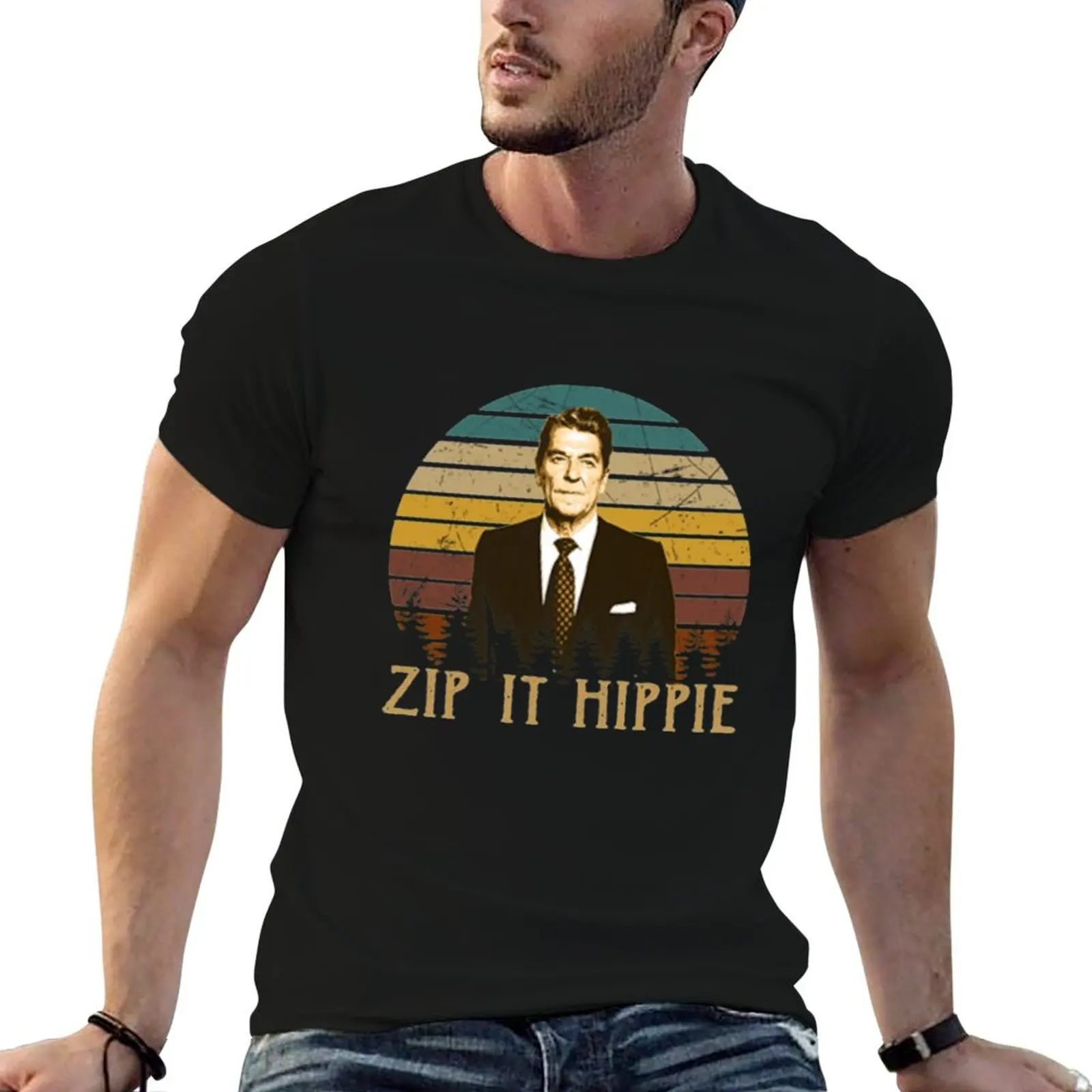 

Vintage Ronald Reagan Love Zip It Hippie T-Shirt cute clothes summer top essential t shirt black t-shirts for men