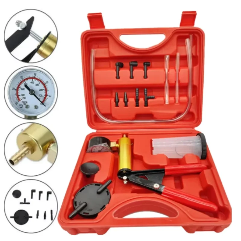 

Manual Brake Bleeder Vacuum Pump Kit Automotive Fluid Tester with Gauge Adapters 2 in 1 Handheld Test Tool for Car Truck