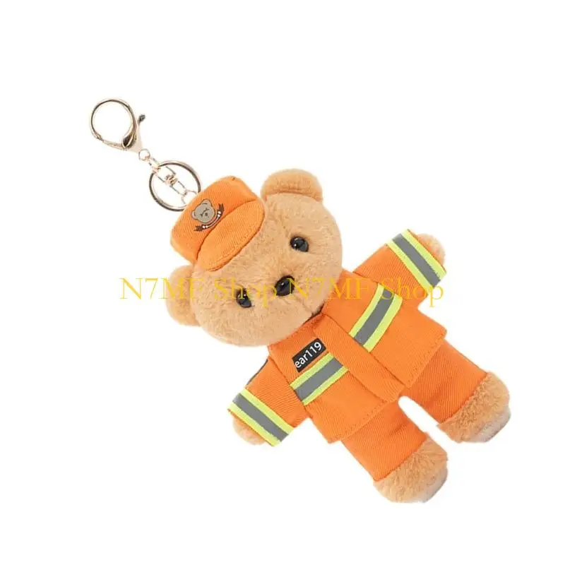 

N7MF Playful Polices Bear Accessory Adorable Policeman Bear Keychain Accessory Stylish Rings Adornment for Women