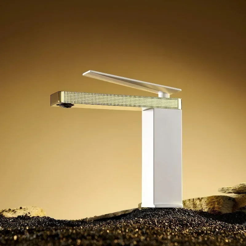 Brushed Gold Brass Bathroom Faucet Hot Cold Dual-use Basin Mixer Gun Gray Water Tap for Laboratory