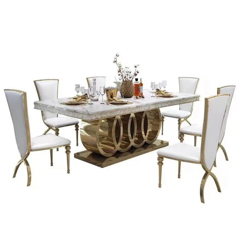 Nuevo Producto 2023, Mesa de Pub de Lujo, Mesas de Restaurante de Mármol, Mesa de Comedor Cuadrada con Base de Metal Dorado y Tapa de Mármol para Bistro